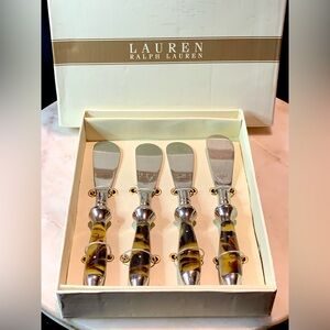 RALPH LAUREN WENTWORTH TORTOISE SPREADERS KNIVES SET OF 4 STAINLESS STEEL